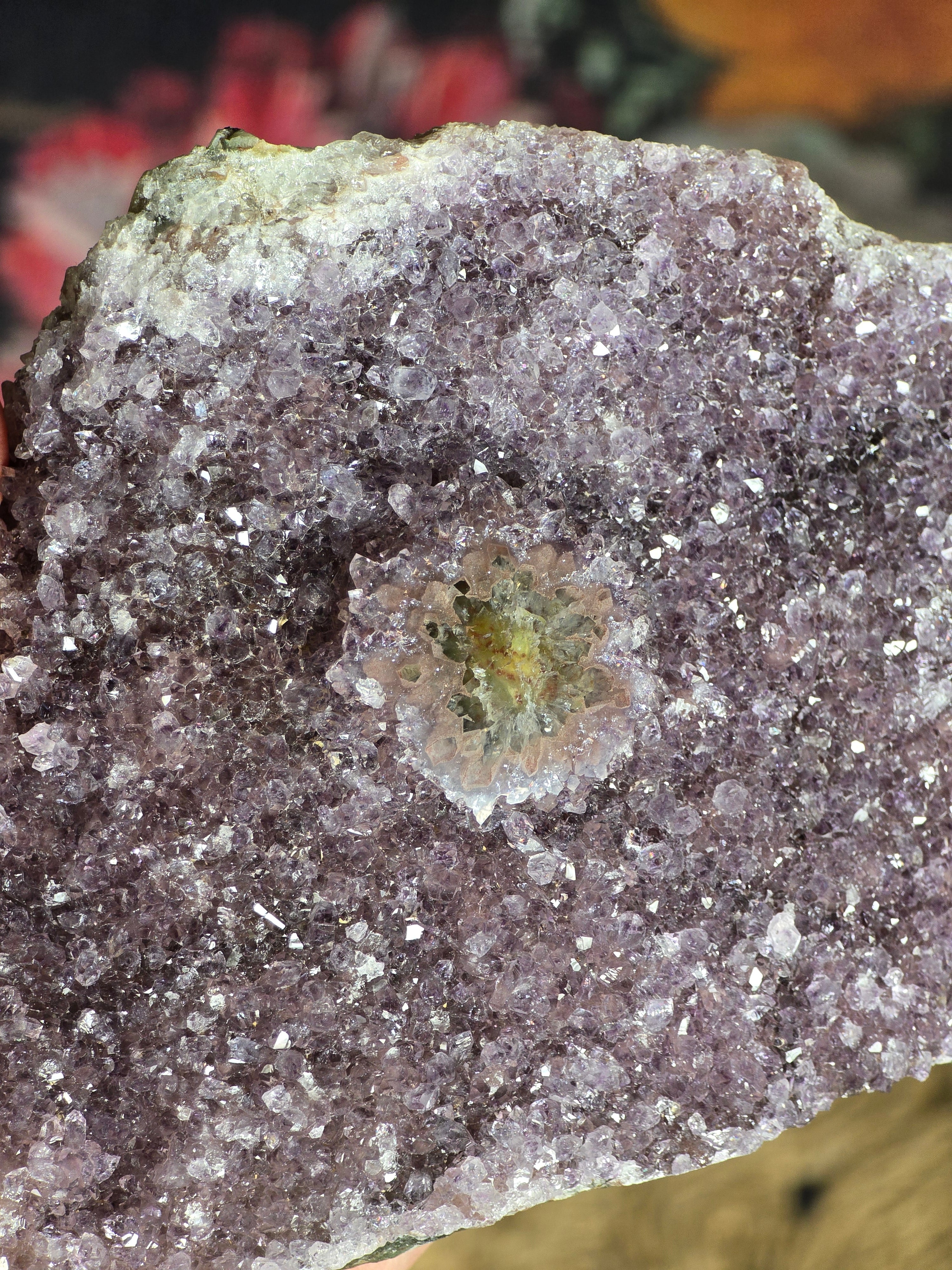 Rare Rainbow Amethyst Cluster With Polished Stalactite Flower