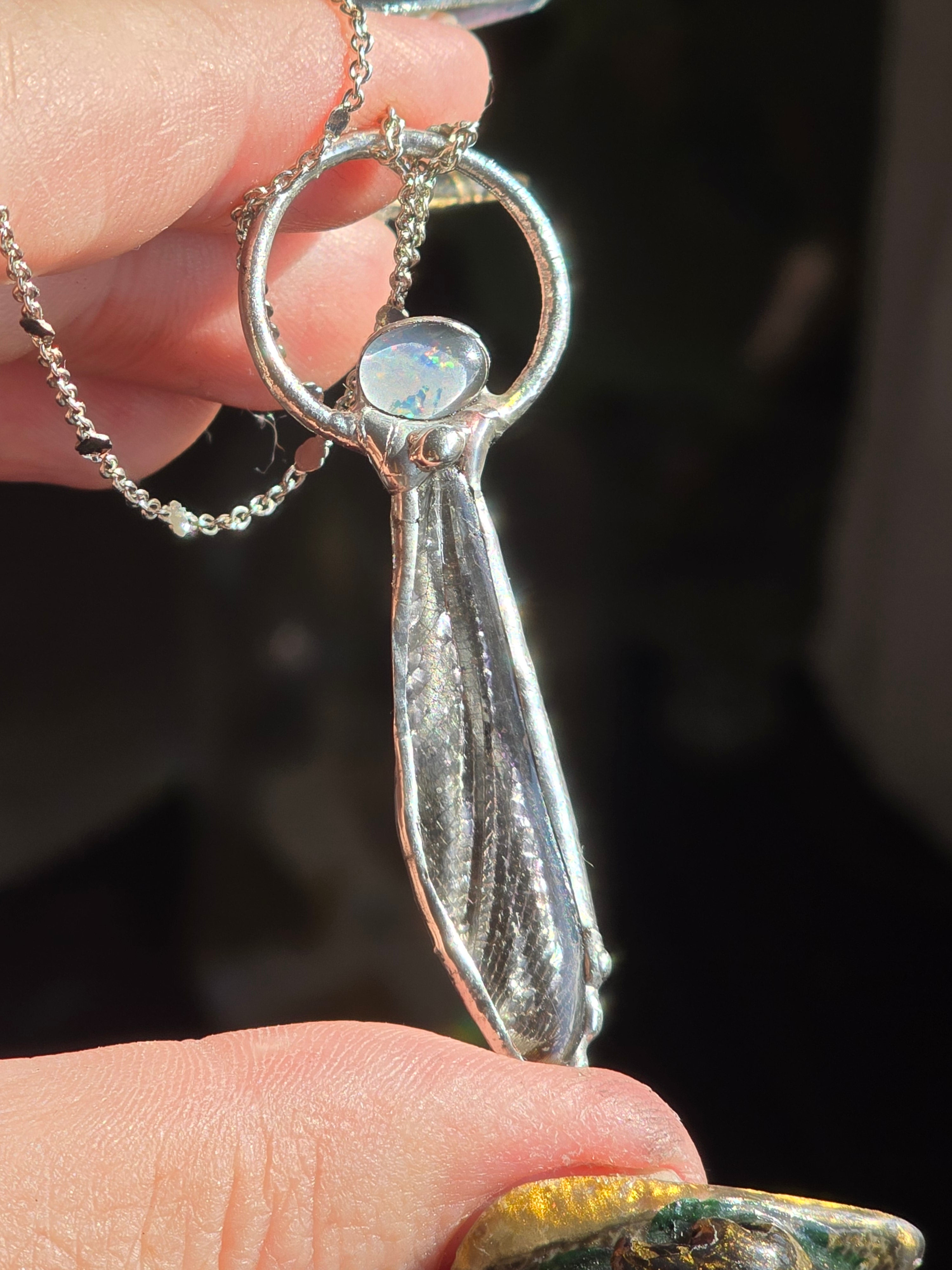 Insect Wing & Australian Opal Necklace