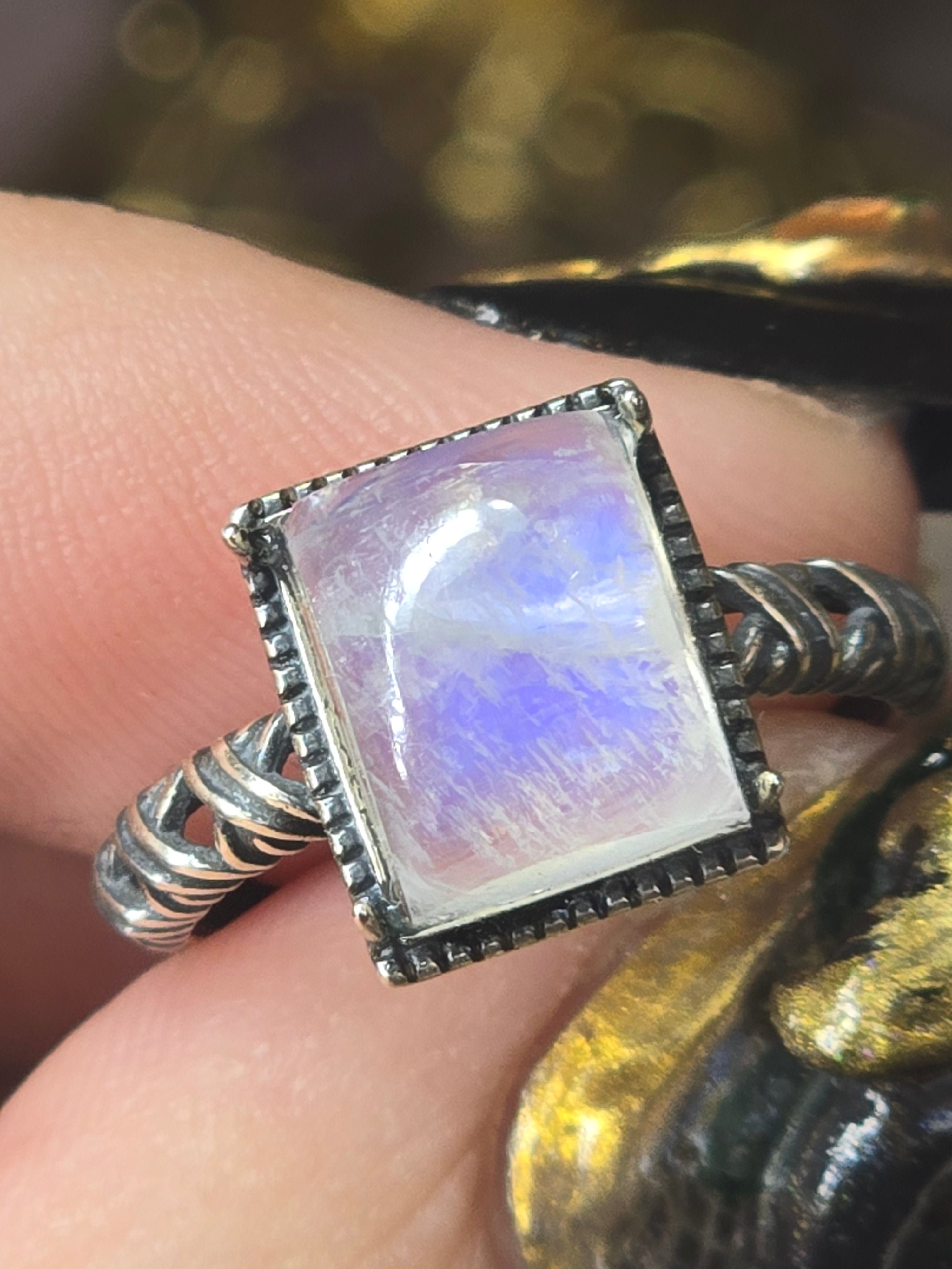 White Moonstone Adustable Ring | Sterling Silver