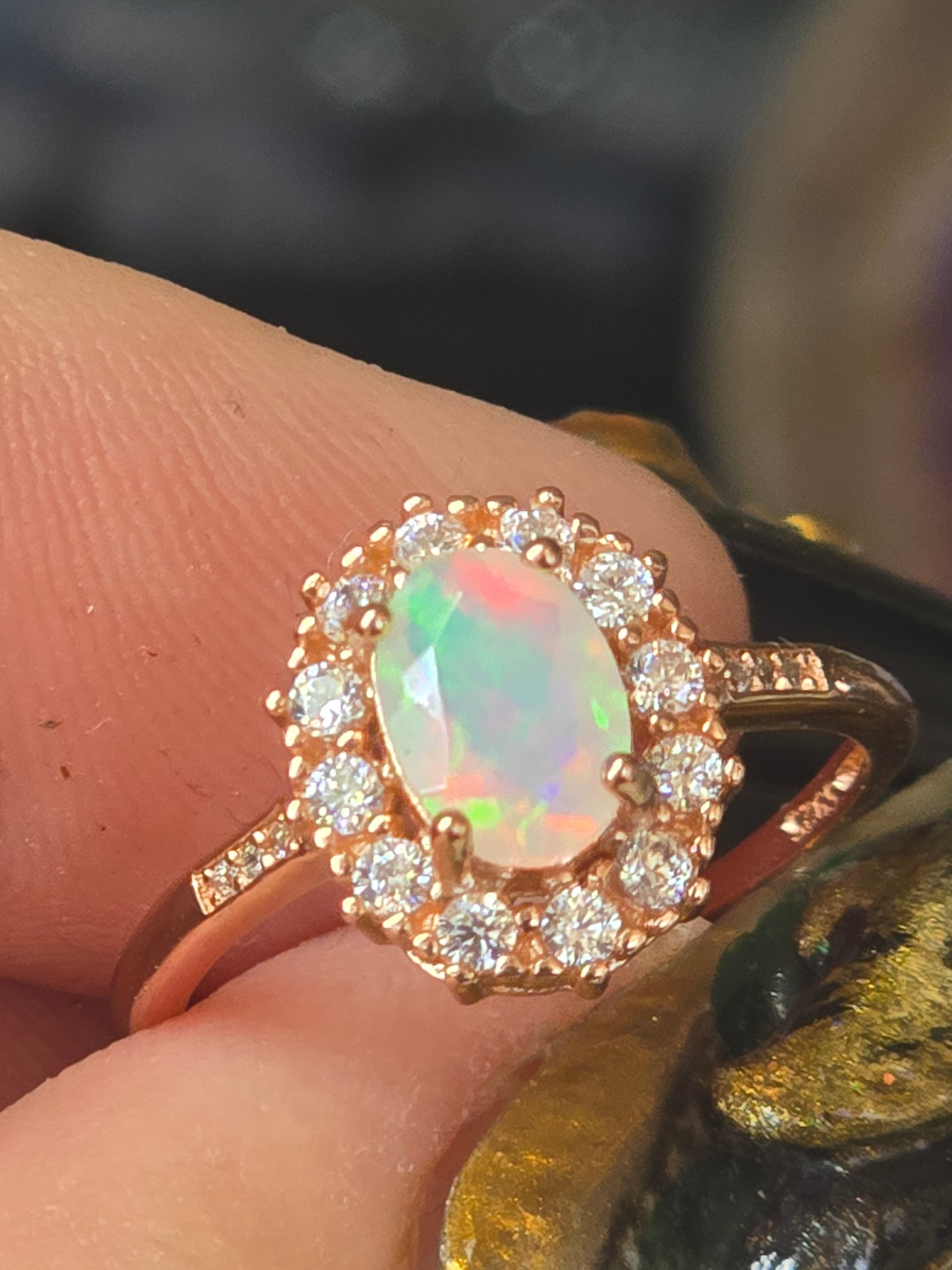 Ethiopian Opal Adustable Ring | Rose Gold Plated Over 925 (#1)