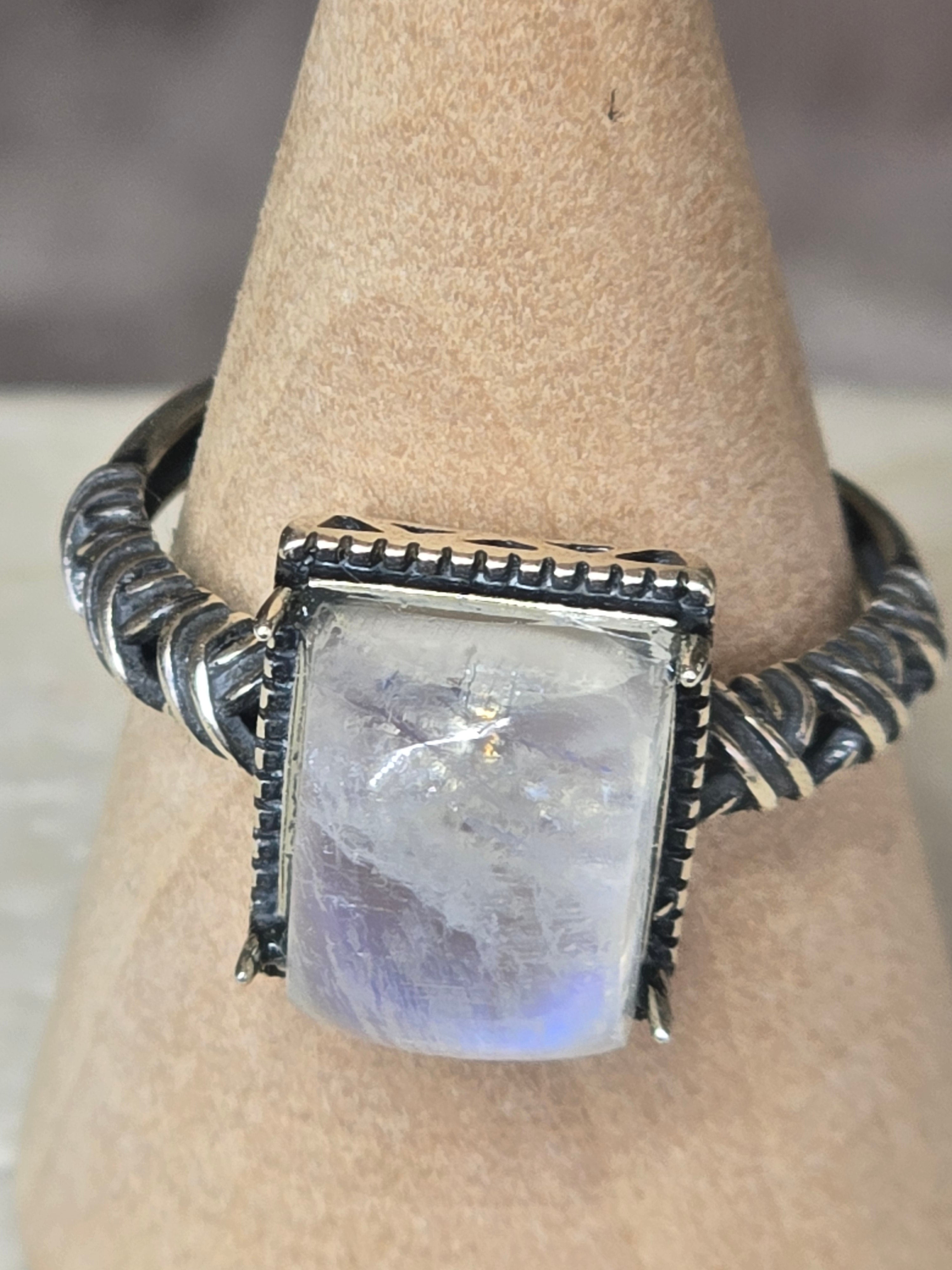 White Moonstone Adustable Ring | Sterling Silver