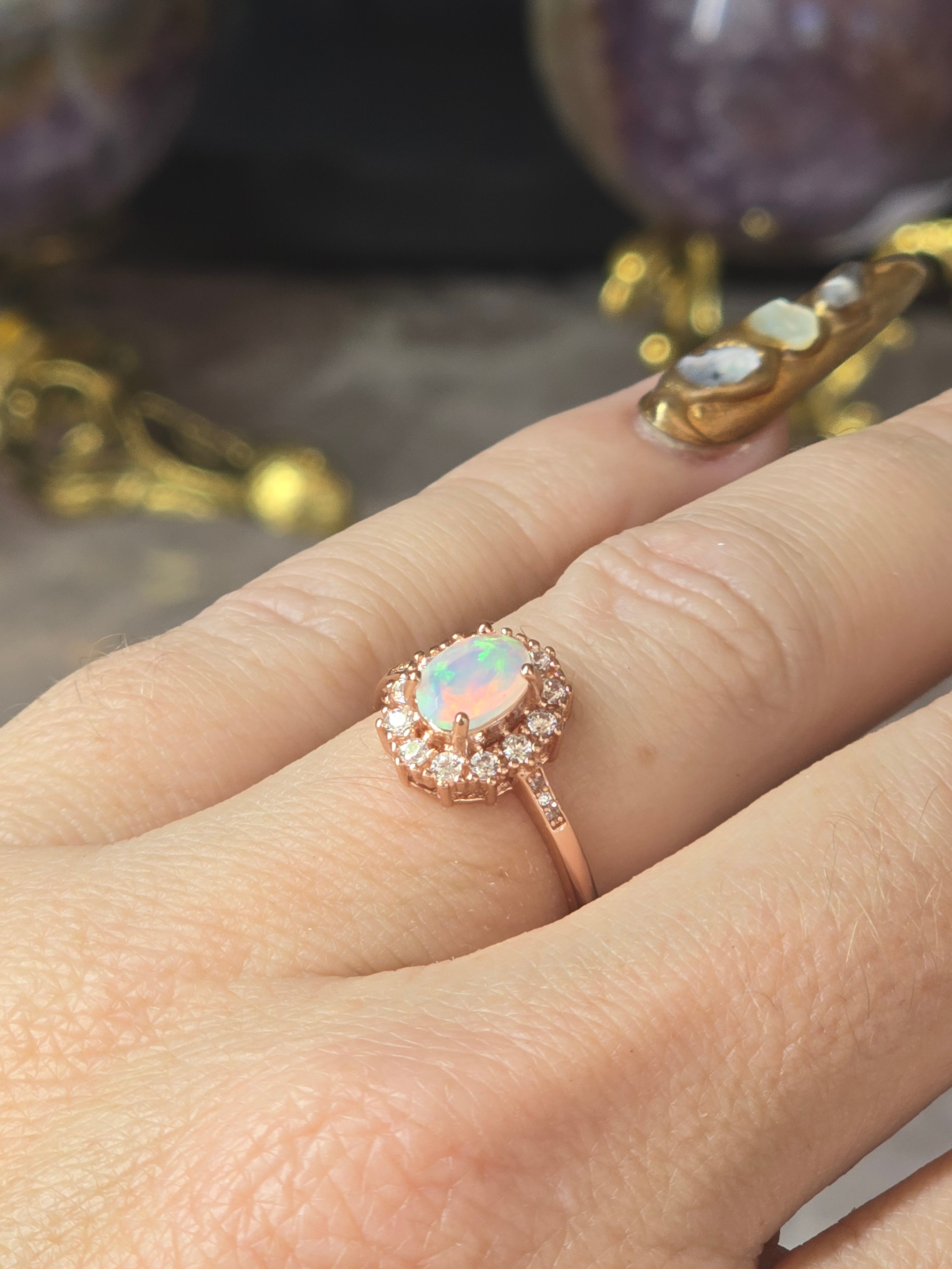 Ethiopian Opal Adustable Ring | Rose Gold Plated Over 925 (#1)