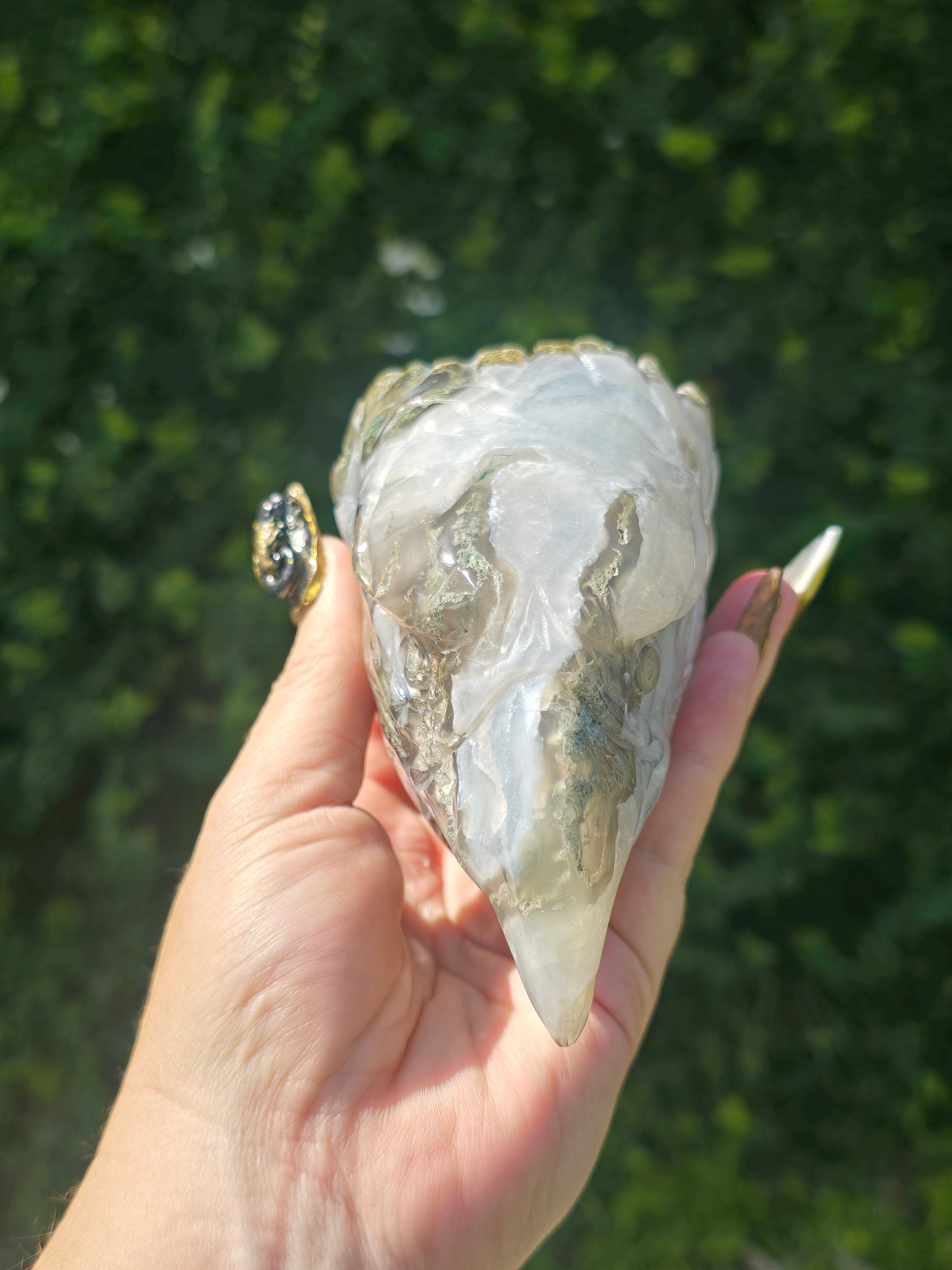 Moss Agate Eagle Head