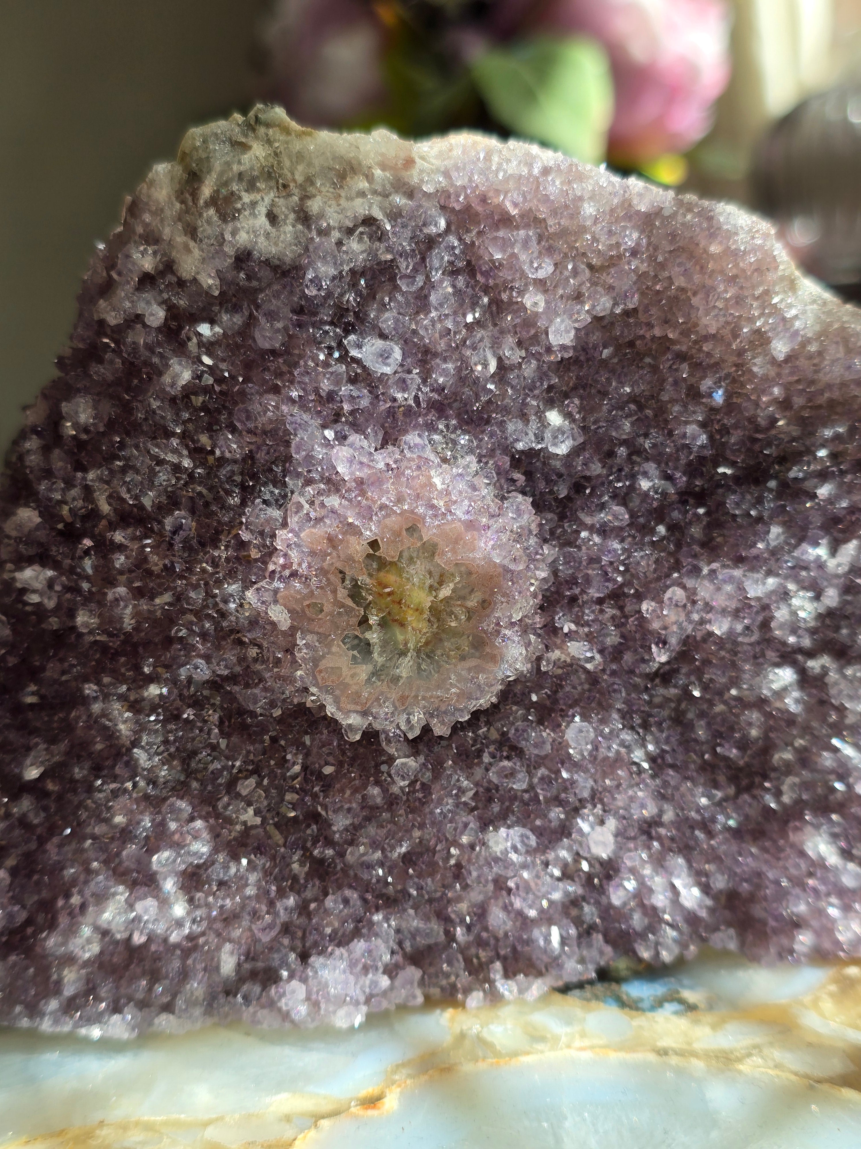 Rare Rainbow Amethyst Cluster With Polished Stalactite Flower