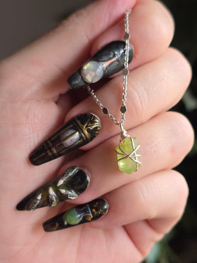 Naturally Terminated Raw Peridot Necklace