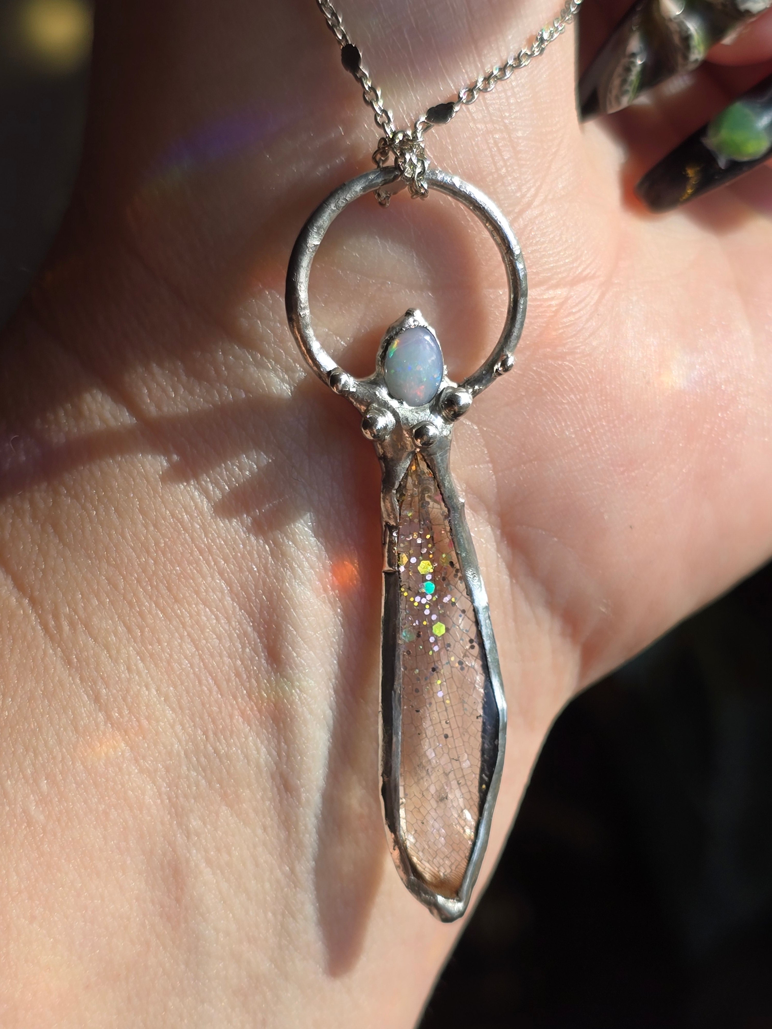 Insect Wing & Australian Opal Necklace 2