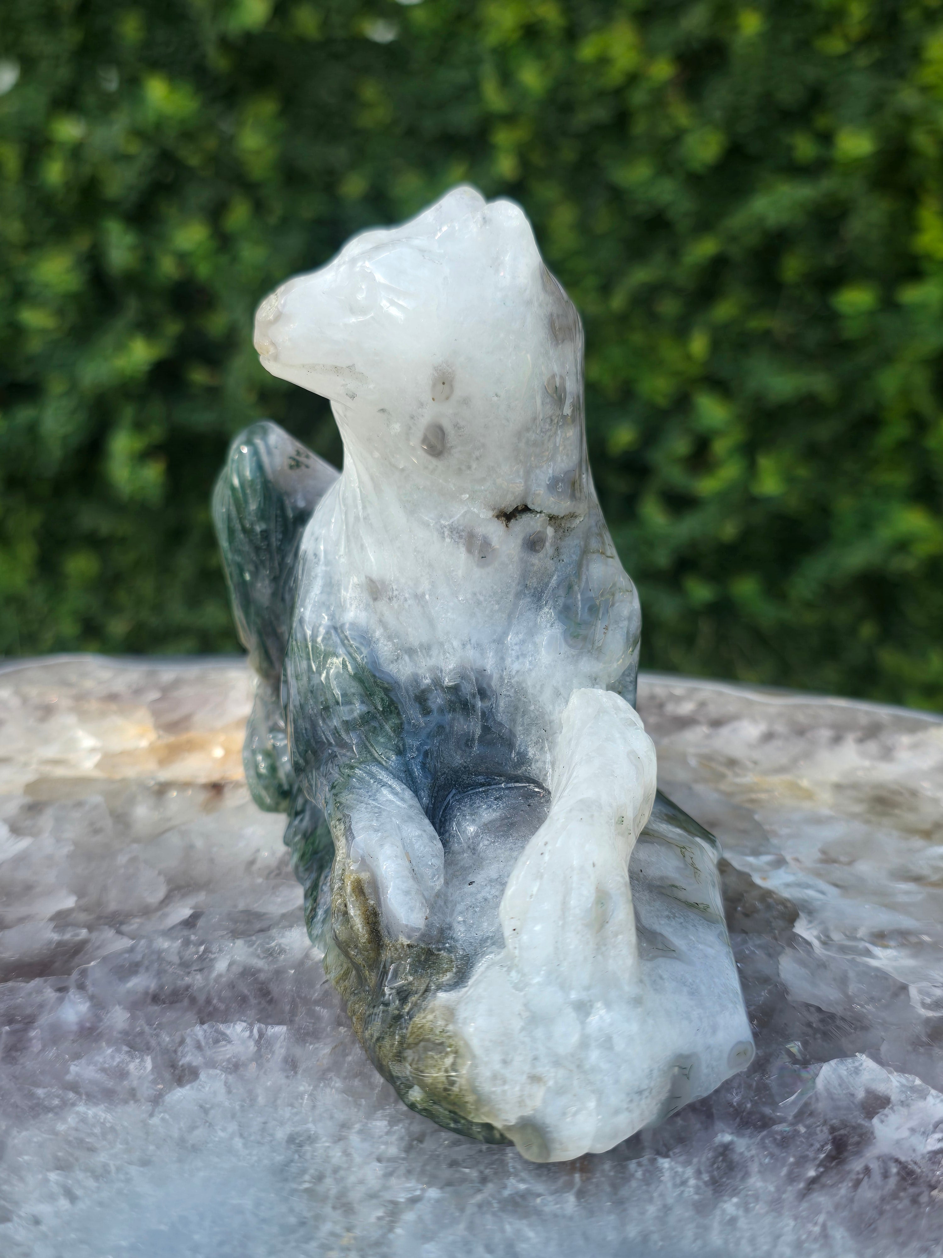 Moss Agate Laying Wolf #1