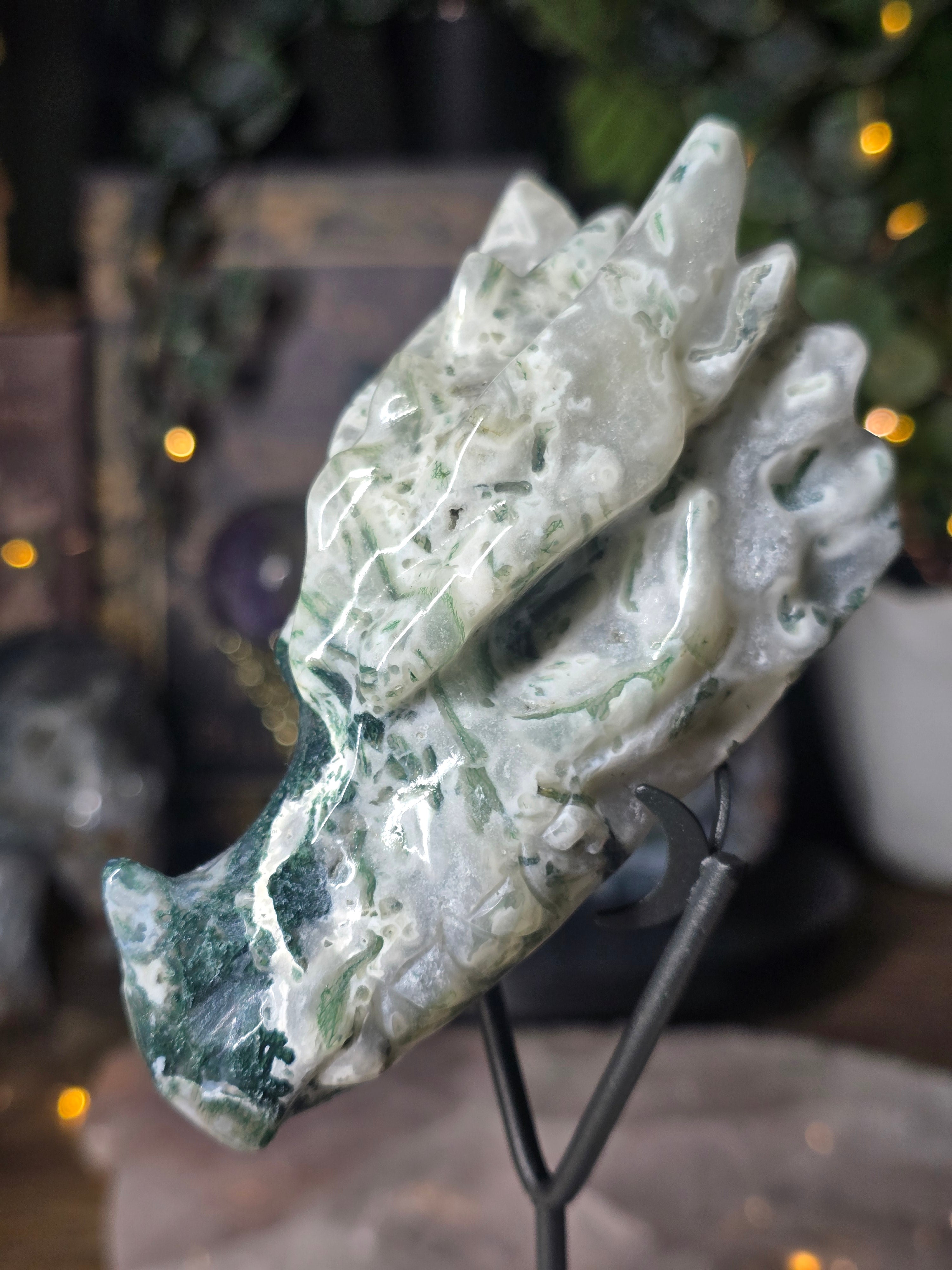 Moss Agate Dragon Head