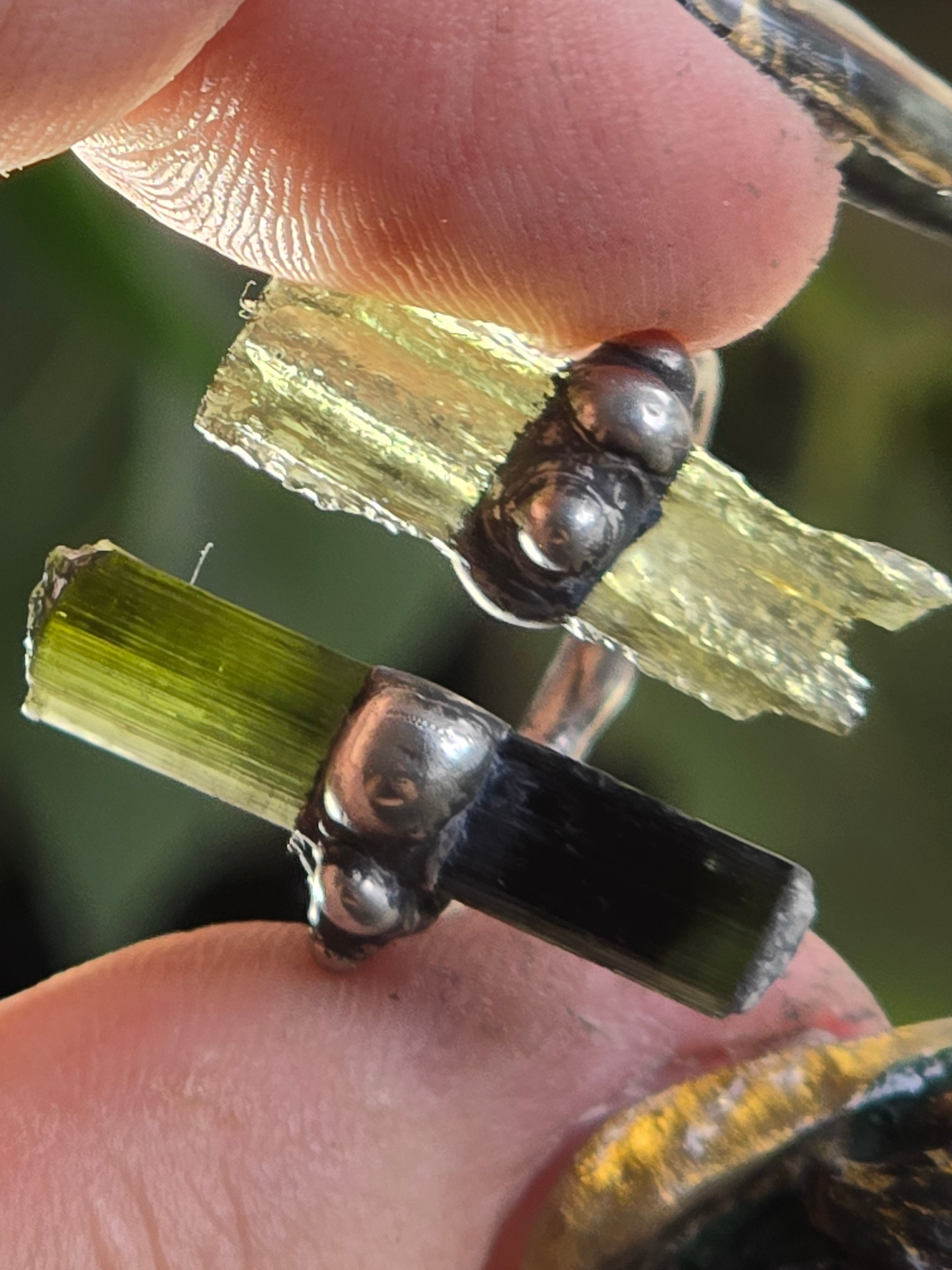 Moldavite & Green Capped Black Tourmaline Ring