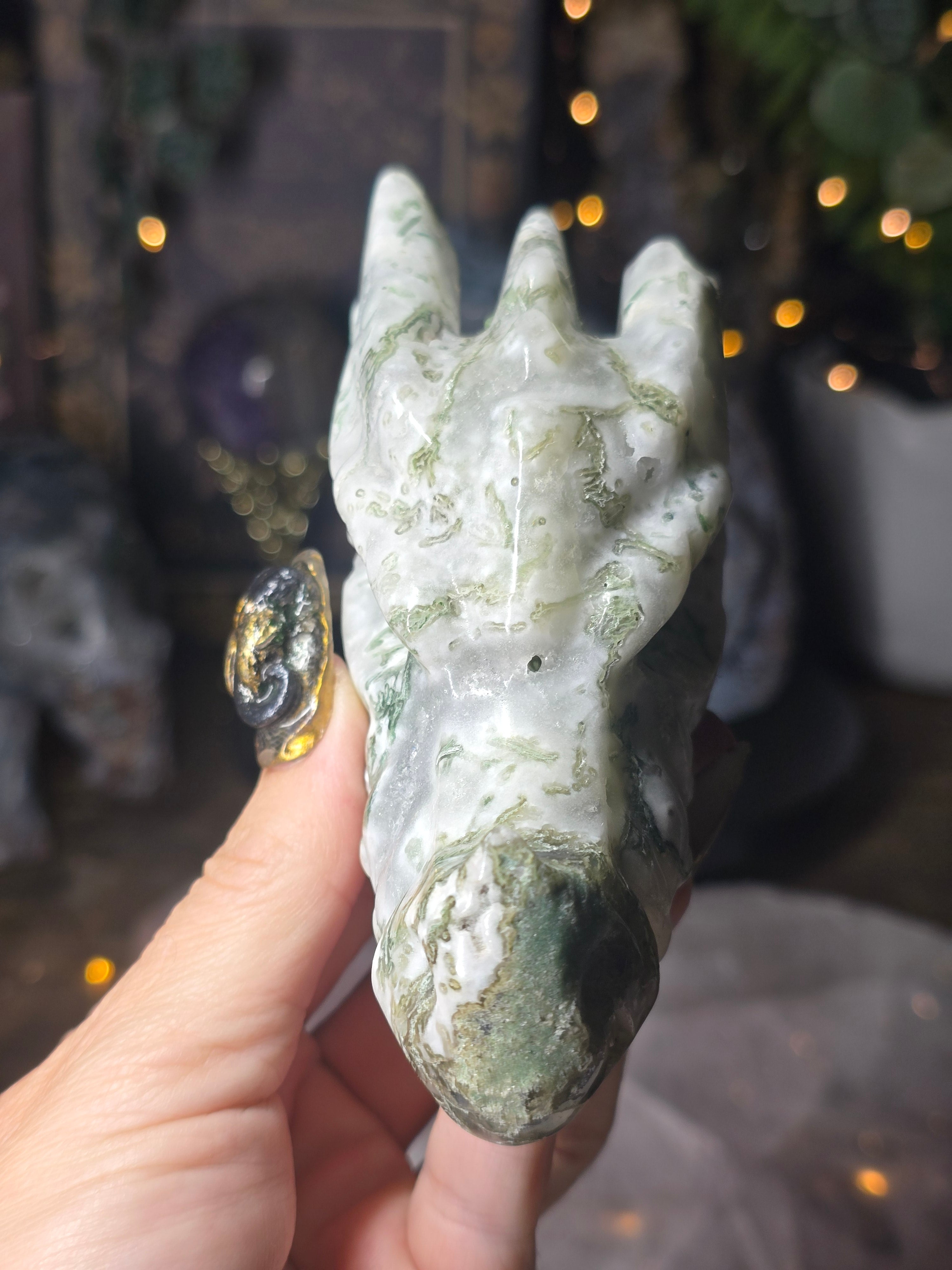 Moss Agate Dragon Head #2