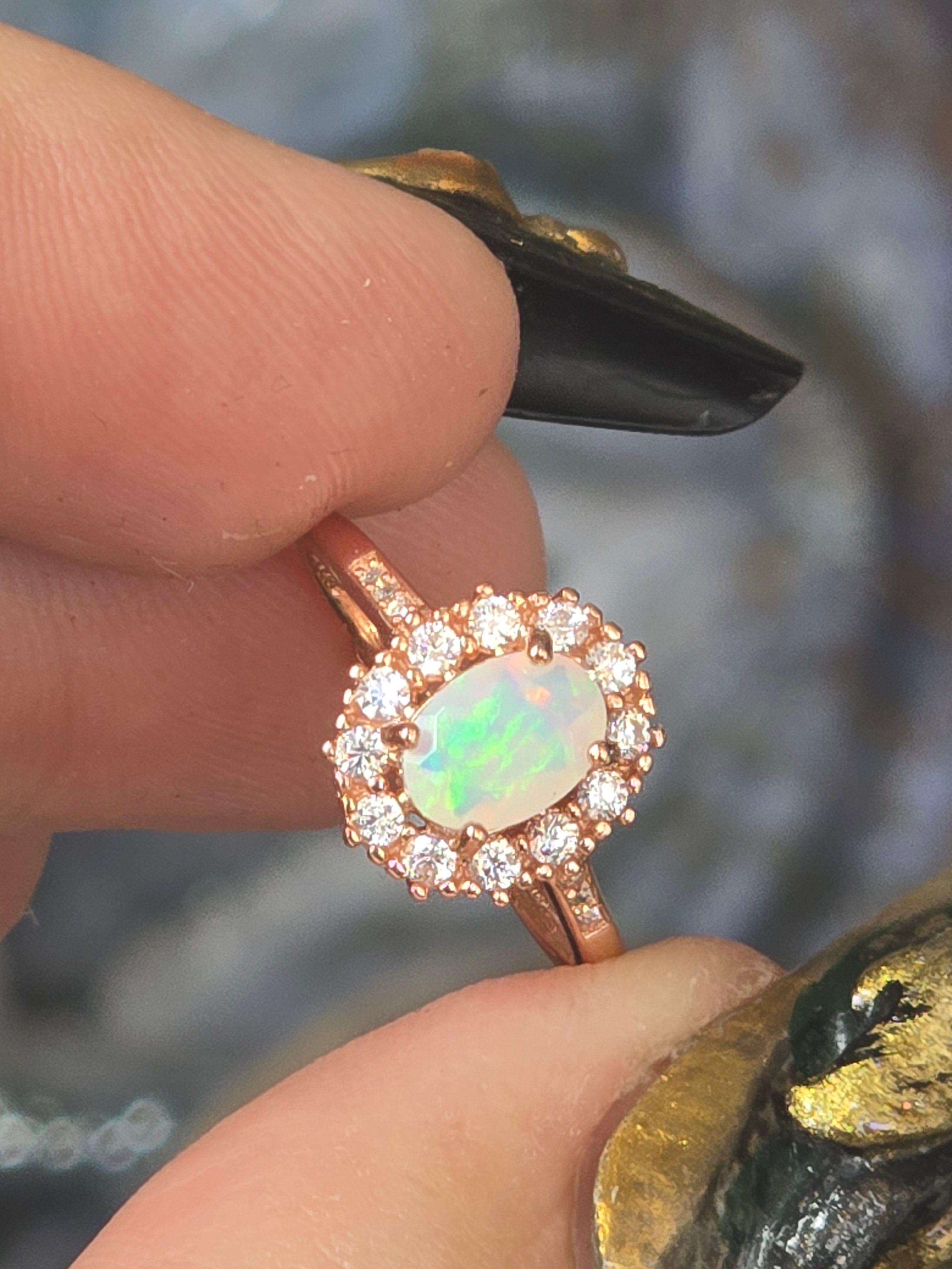 Ethiopian Opal Adustable Ring | Rose Gold Plated Over 925 (#1)