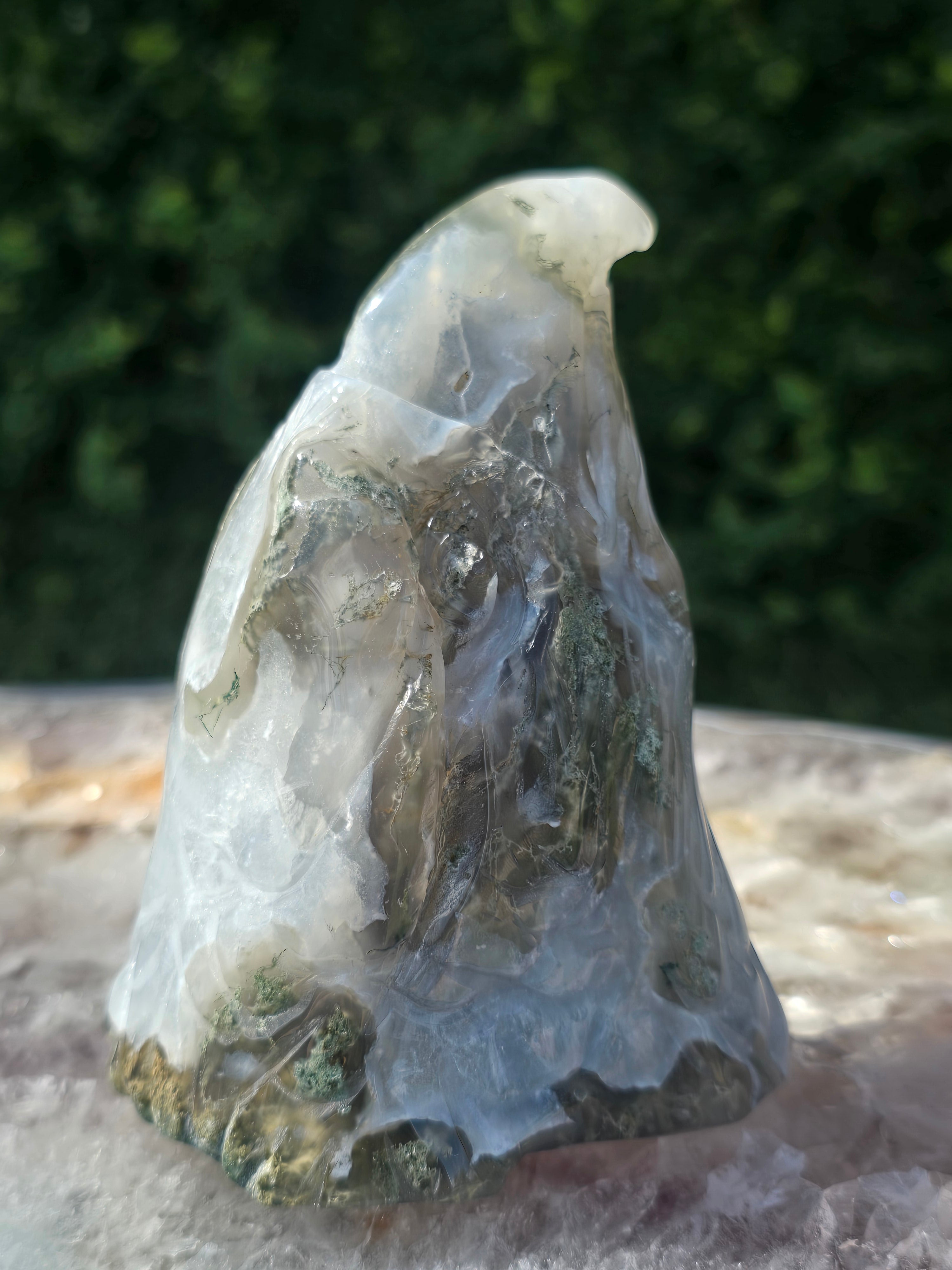 Moss Agate Eagle Head