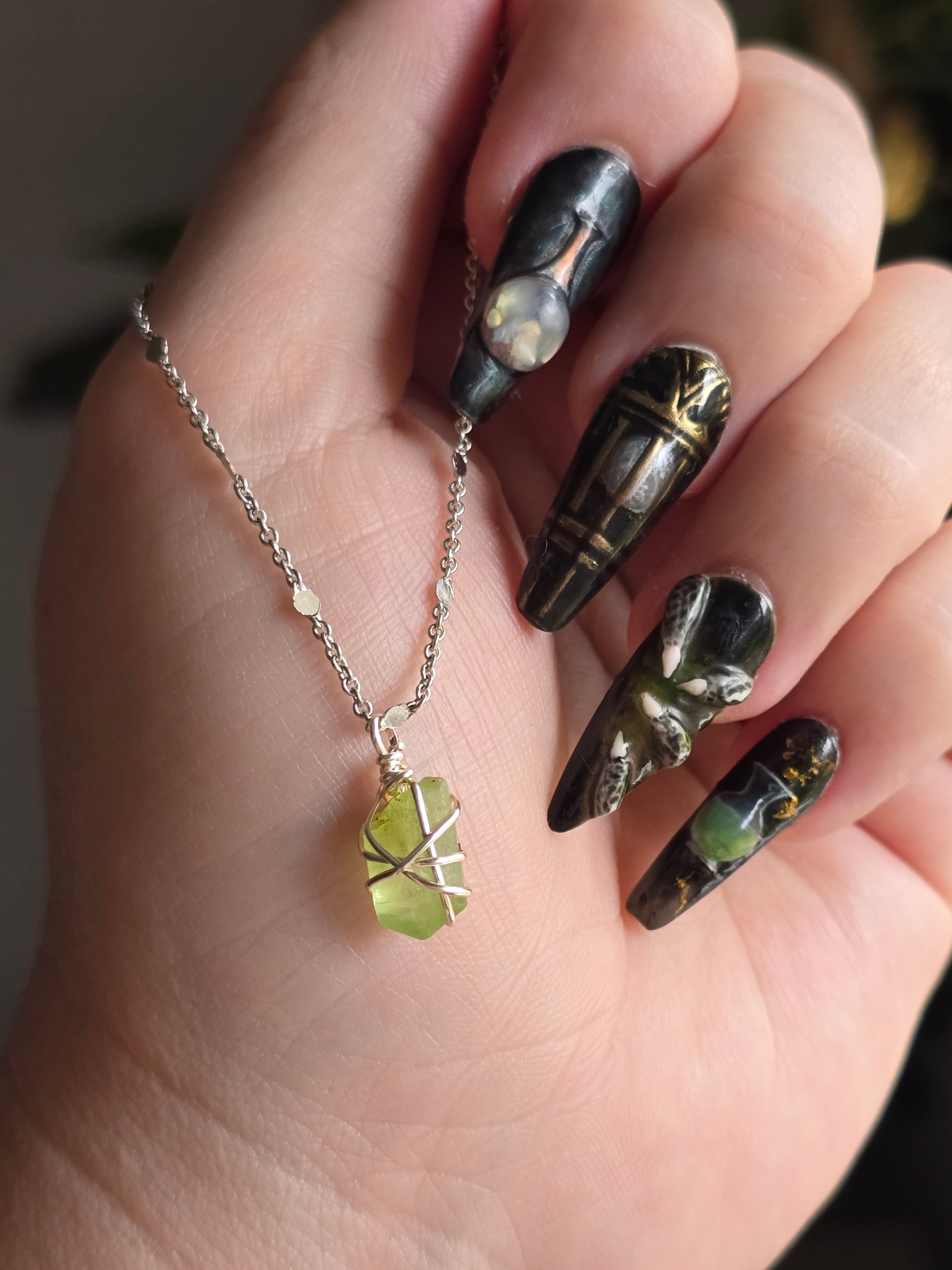 Naturally Terminated Raw Peridot Necklace