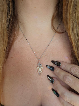 Herkimer Diamond & Vertebrae Necklace #1 Silver