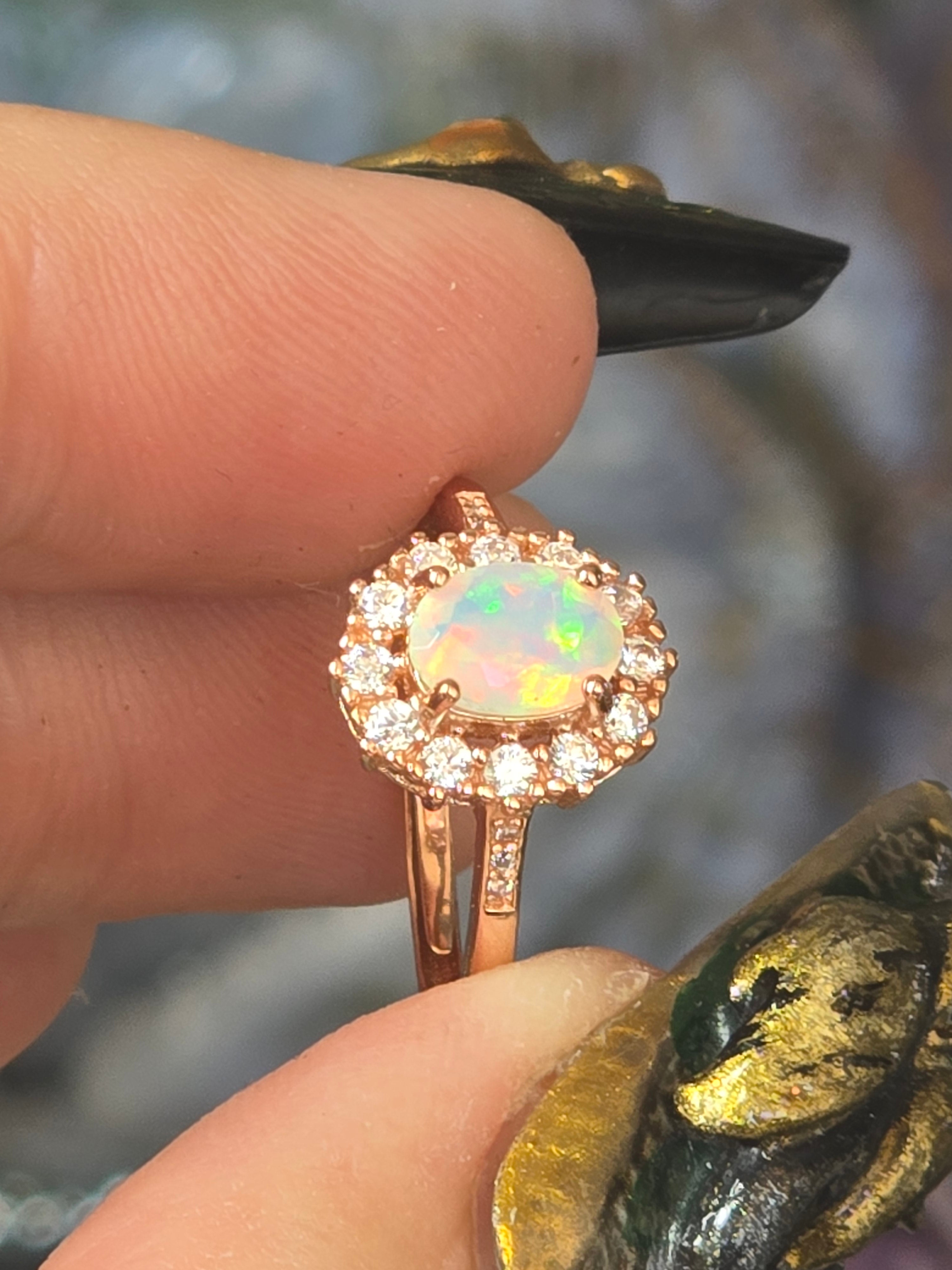 Ethiopian Opal Adustable Ring | Rose Gold Plated Over 925 (#1)